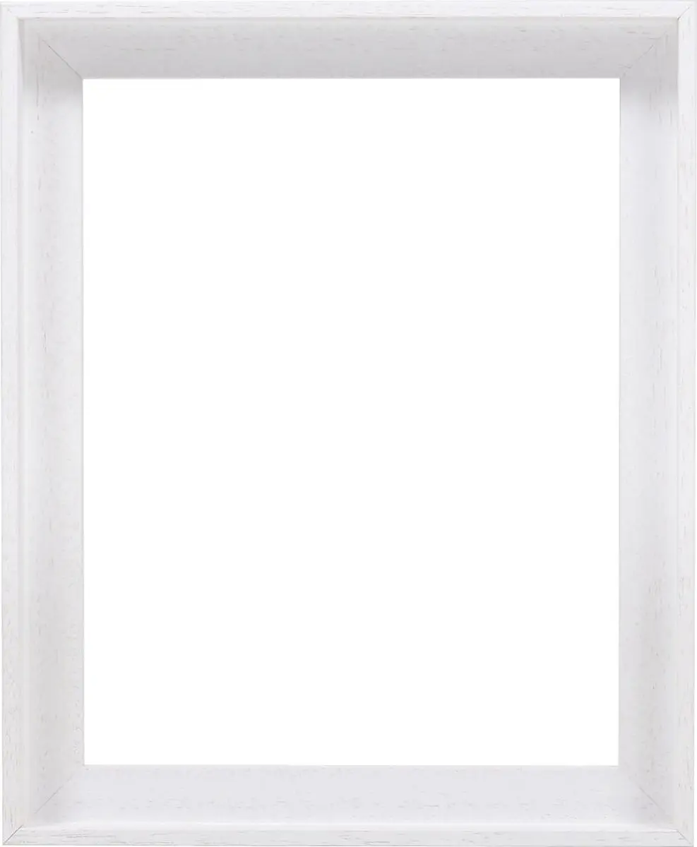 Vista frontal de un marco de sombra blanco de poro abierto para lienzos
