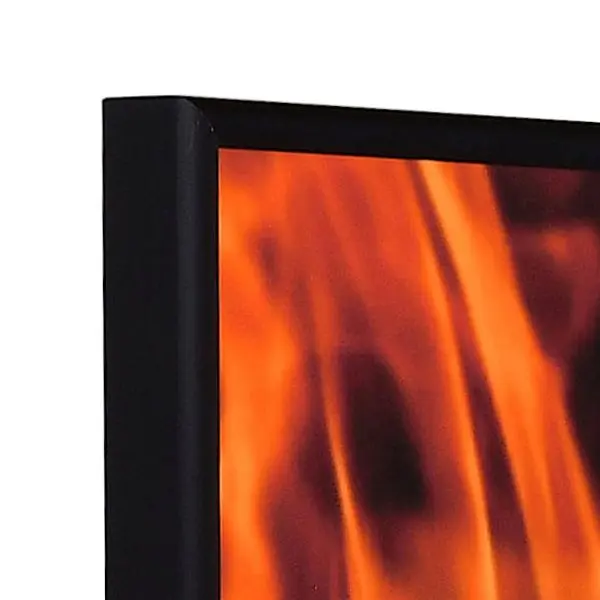 Vista de la esquina de un marco de protección contra incendios negro con un perfil semiredondo y aluminio anodizado