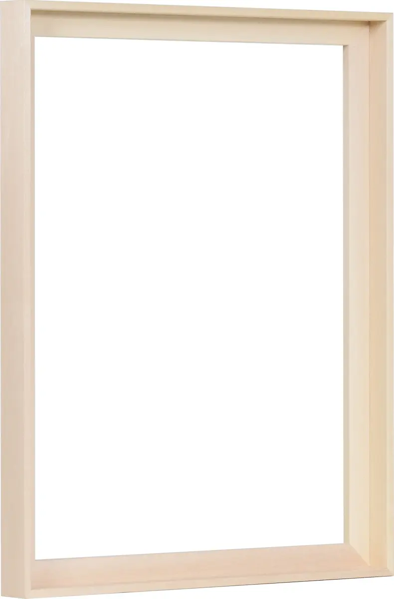 Vista lateral de un sencillo marco de sombra flotante 30x40 de madera de tilo