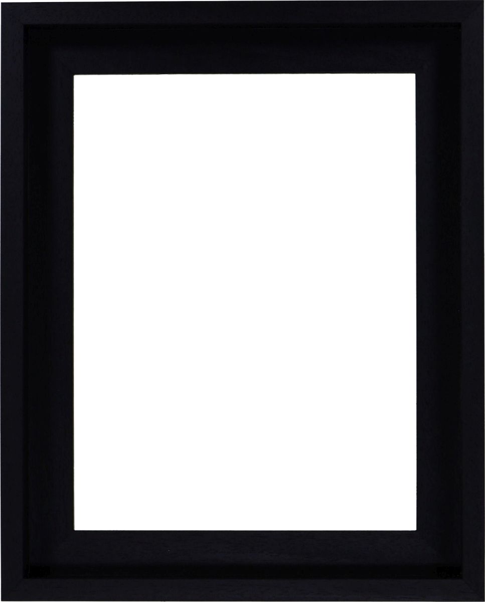 Vista frontal de un marco negro, discreto y moderno con lacado de poro abierto para lienzos