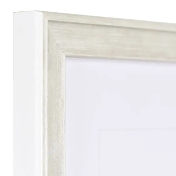 Vista de la esquina de un marco de madera elegante y blanco