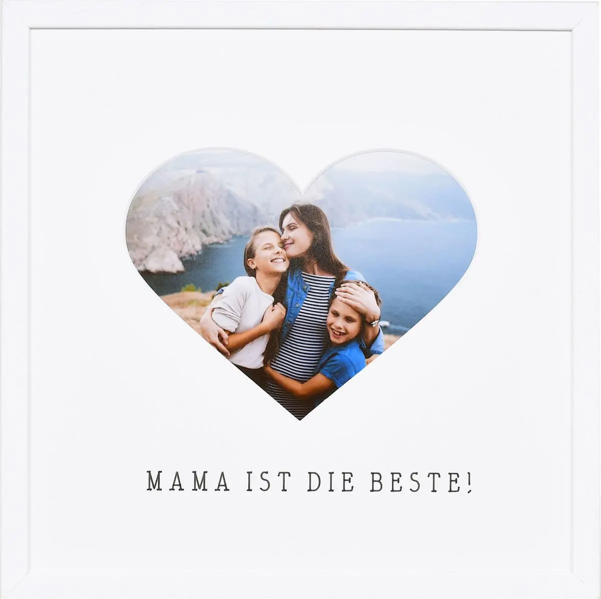 Marco de fotos con recorte de corazón para mamá en color blanco